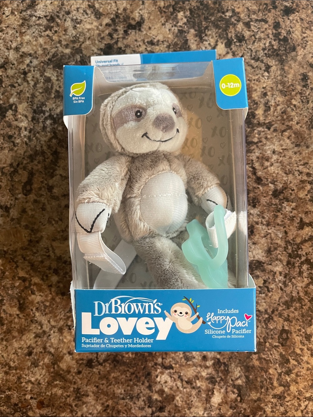 Dr. Brown's Lovey Pacifier & Teether Holder - Grey Sloth